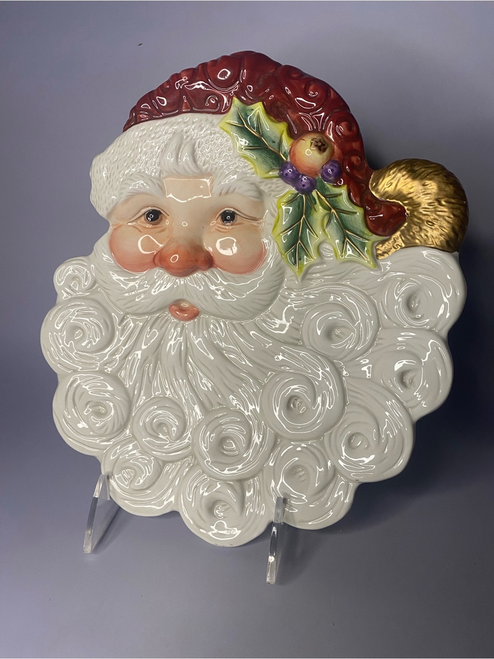 Fitz and Floyd Essentials Santa St Nicholas Face Ceramic Cookie Plate